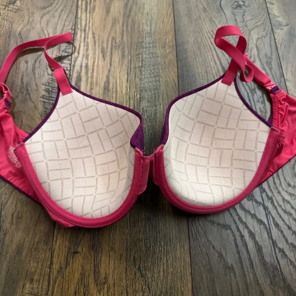 Victorias Secret Uplift Semi Demi Bra Purple Pink Straps 36C Comfort Underwire